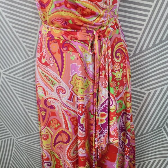 Chaps Faux Wrap Dress Size Small Party Stretch Ruched Waist Ralph Lauren Pink - Picture 4 of 7
